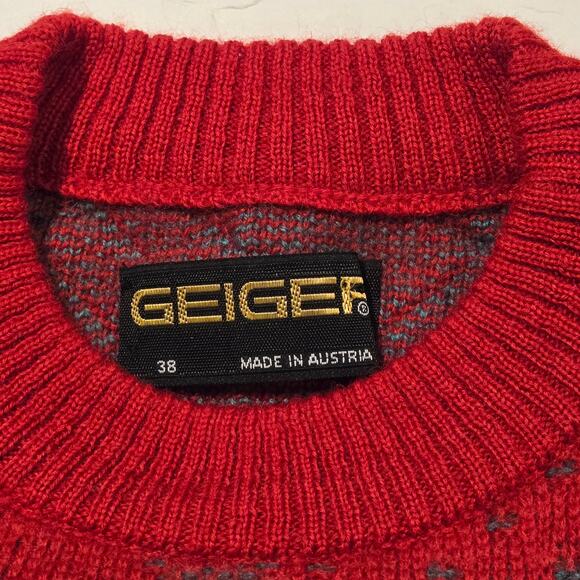 Vintage 80s Geiger Austria Red Pure New Wool Alpine Sweater, Size 38 - US Medium - Picture 6 of 9